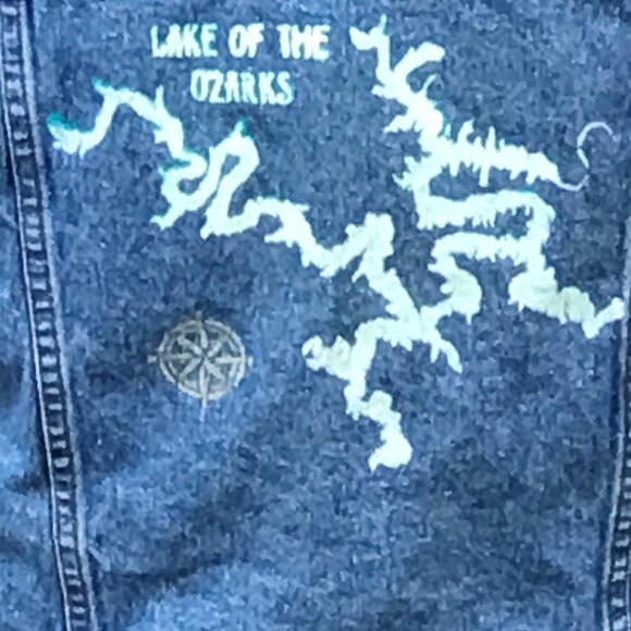 Upcycled Denim Vest, Size Medium: Painted Lake of the Ozarks Sleeveless Jacket - Picture 3 of 11